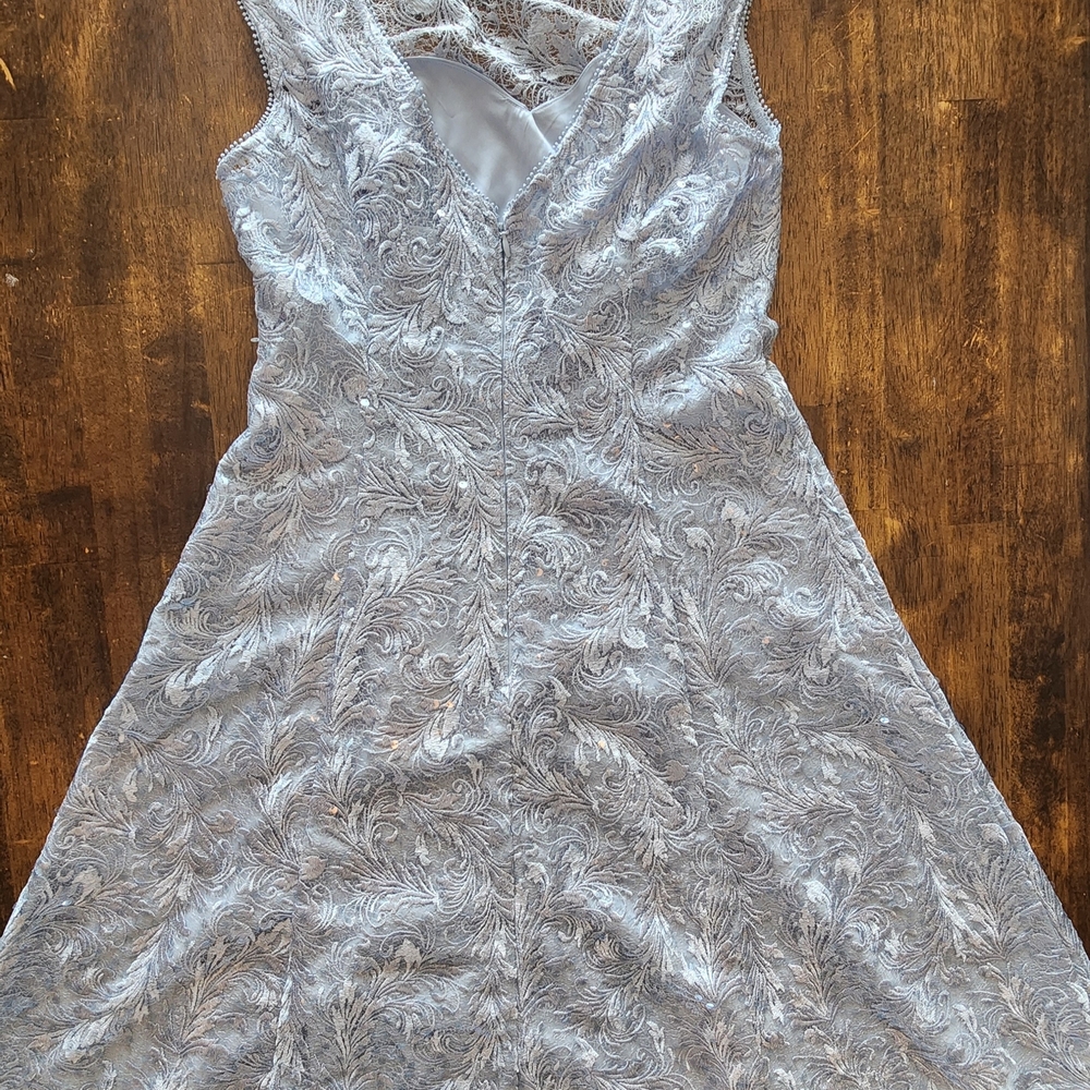 NWT Adrianna Papell Embroidered Lace Midi Cocktail Dress Skyway Blue - 6 - Picture 7 of 13